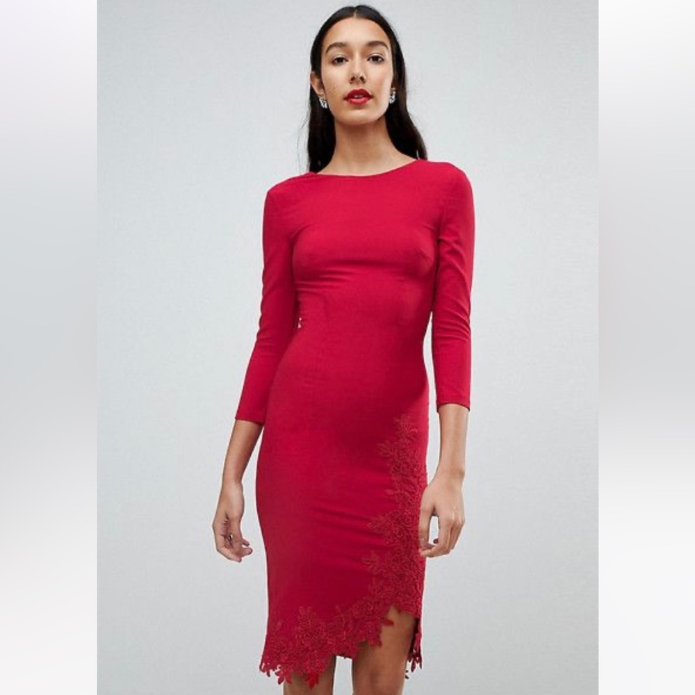 Little Mistress Red Dress with Lace Appliqué